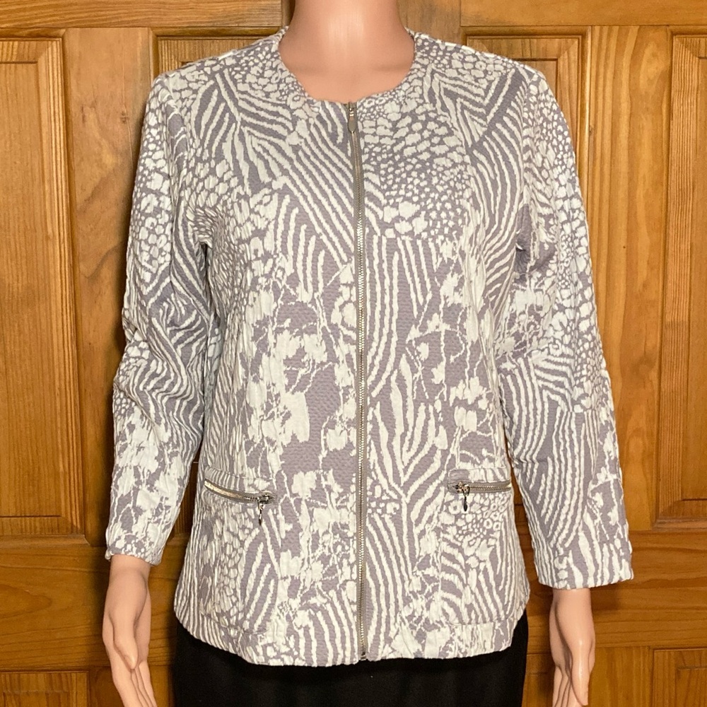 NWOT Alfred Dunner Vintage 80s Top Long Sleeve Career Blouse Gray White Size 10